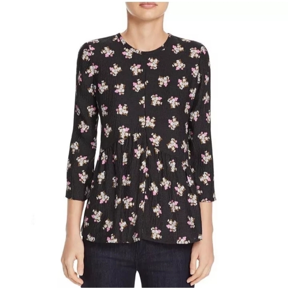 Rebecca Taylor Womens Floral Black Silk Top Size 6